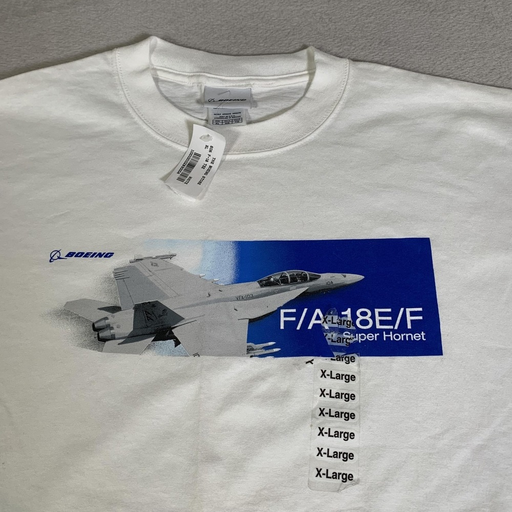 Vintage Boeing Shirt Mens XL White F/A-18E/F Super Hornet Aviation Plane NEW